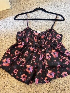 Melrose and Market Black Cami with Pink and Orange Floral Print